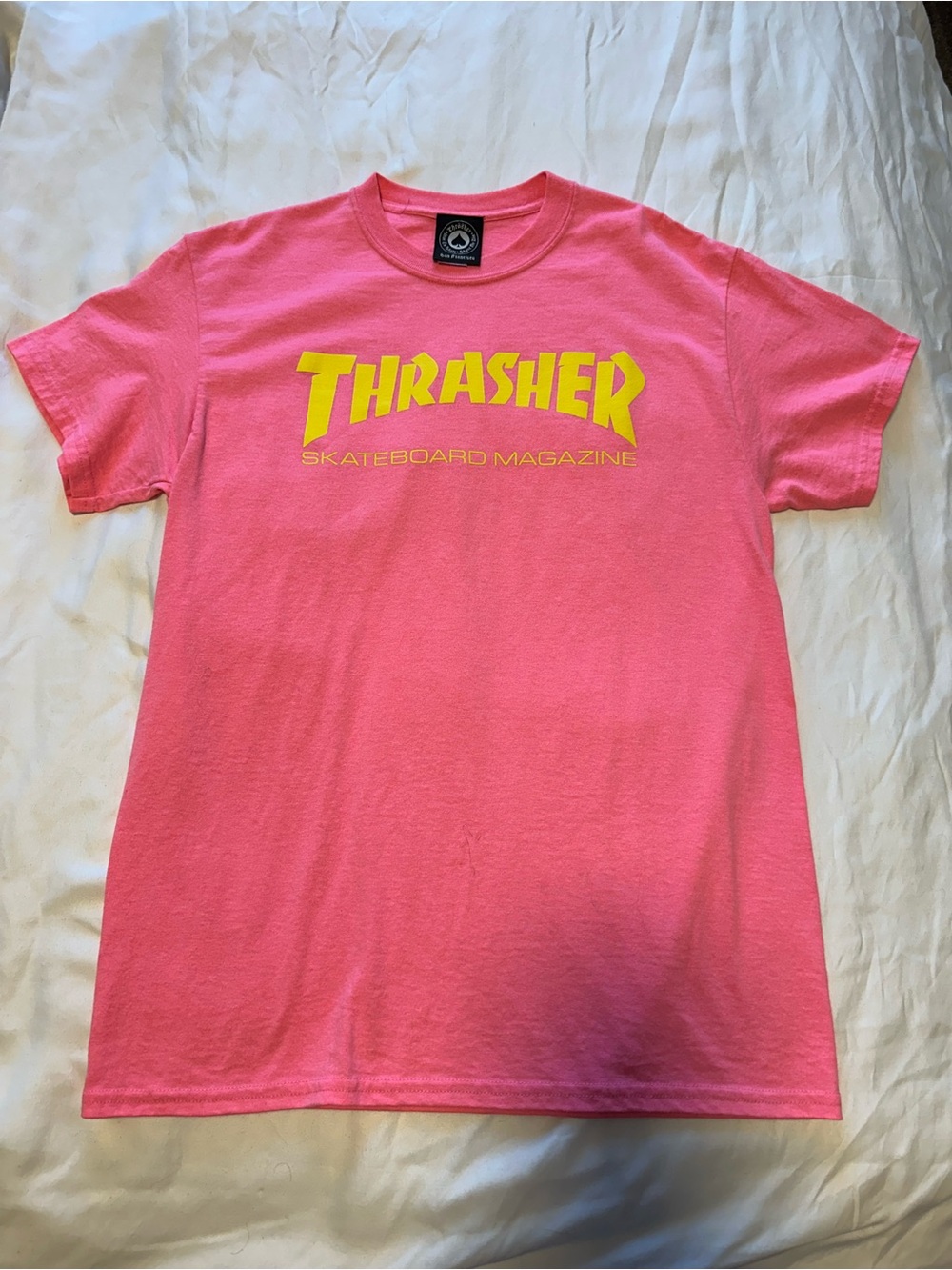 Thrasher Pink T-Shirt with Yellow Logo